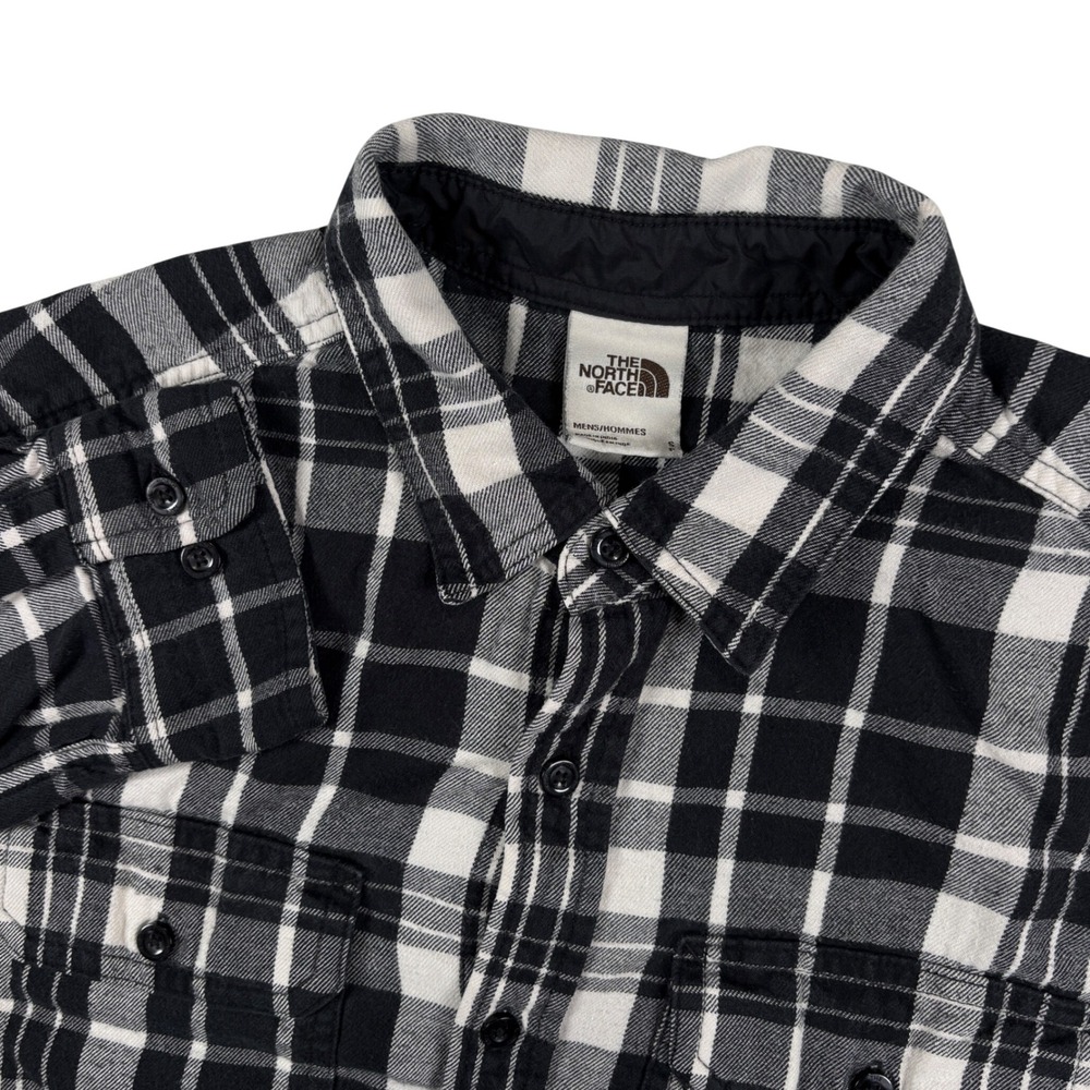 The North Face Plaid Button Down Shirt Men Small Black White Flannel Long Sleeve